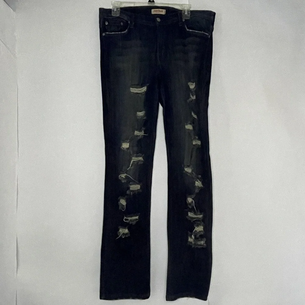 Judy Blue Jeans Women 1X Blue Denim Straight Medium Wash Distressed Destroyed